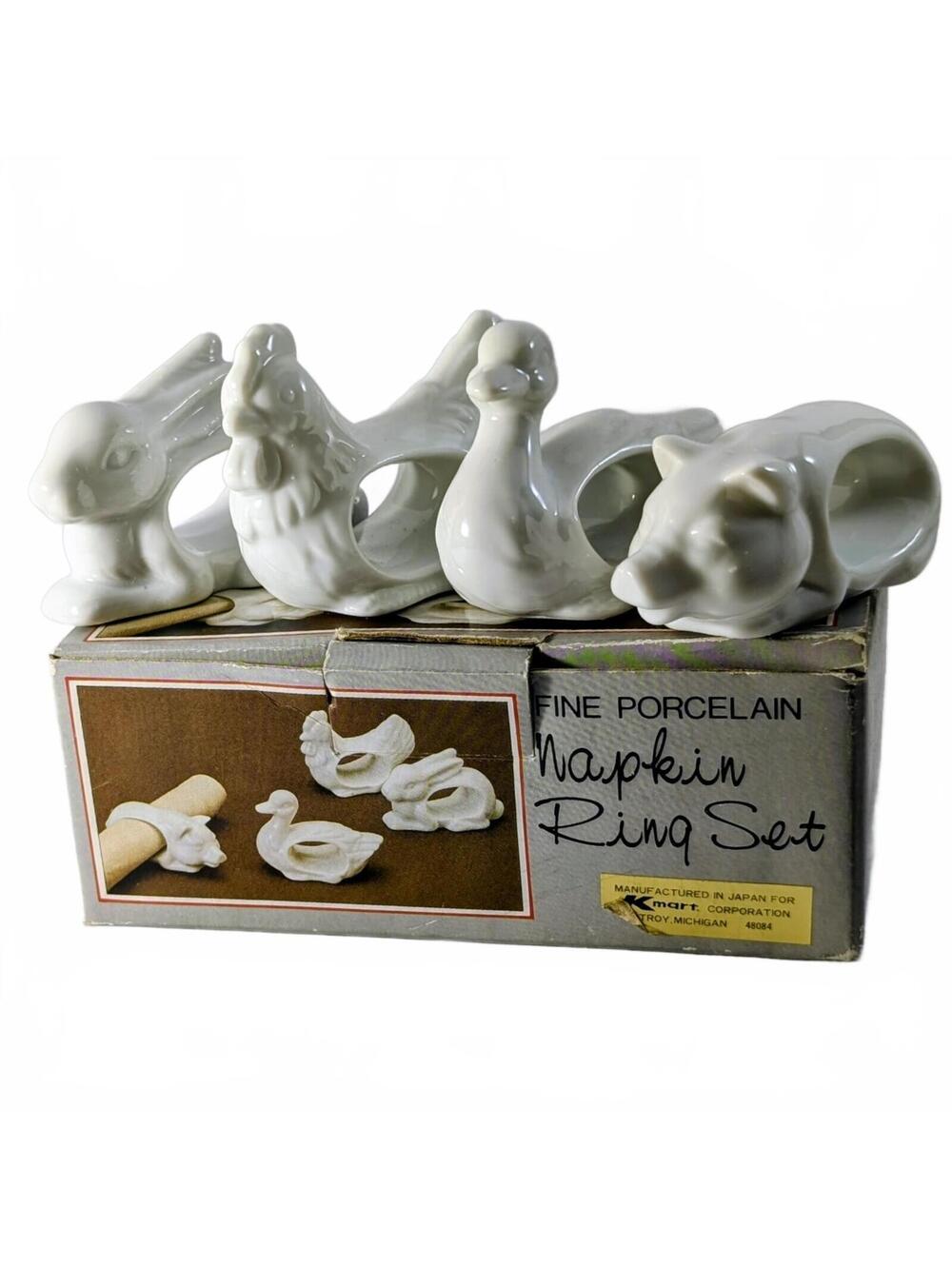 Vtg Porcelain Farmhouse Napkin Rings - Set of 4